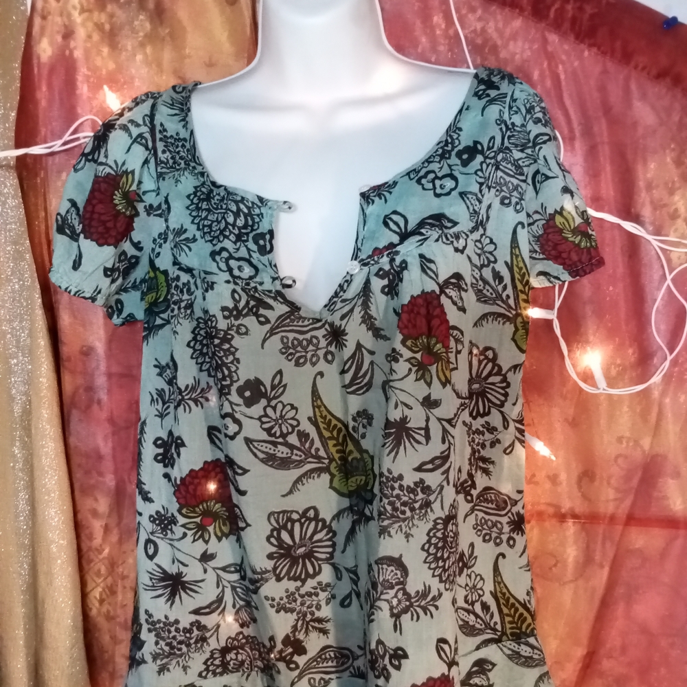 Planet Gold Floral Print Women's Top